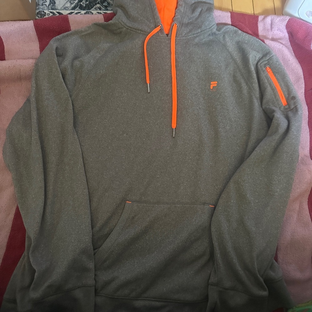 Fila Gray and Orange Sweatshirt Hoodie
